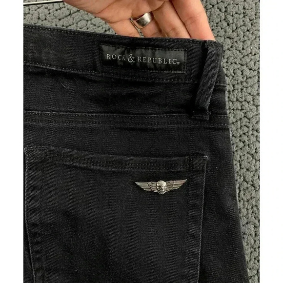 Rock & Republic Black Denim Capri Jeans 10 Stretch Kendall Cotton Blend - Picture 8 of 12